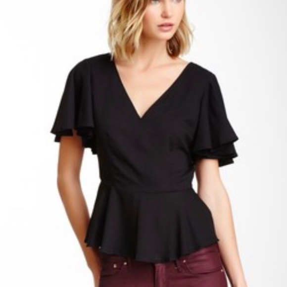 BB Dakota Tops - BB Dakota black Allen ruffled hem blouse